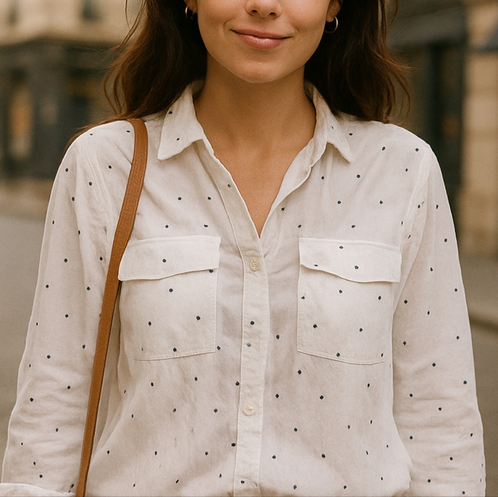 NEW Milk & Honey White Dotted Two Pocket Button Down Top Medium